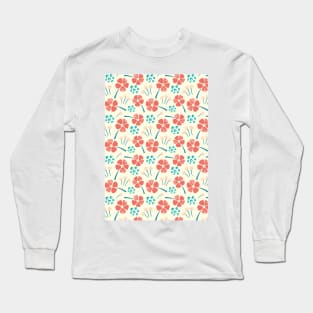 Abstract Floral Pattern in Blue, Teal, Peach, Salmon and Yellow Long Sleeve T-Shirt